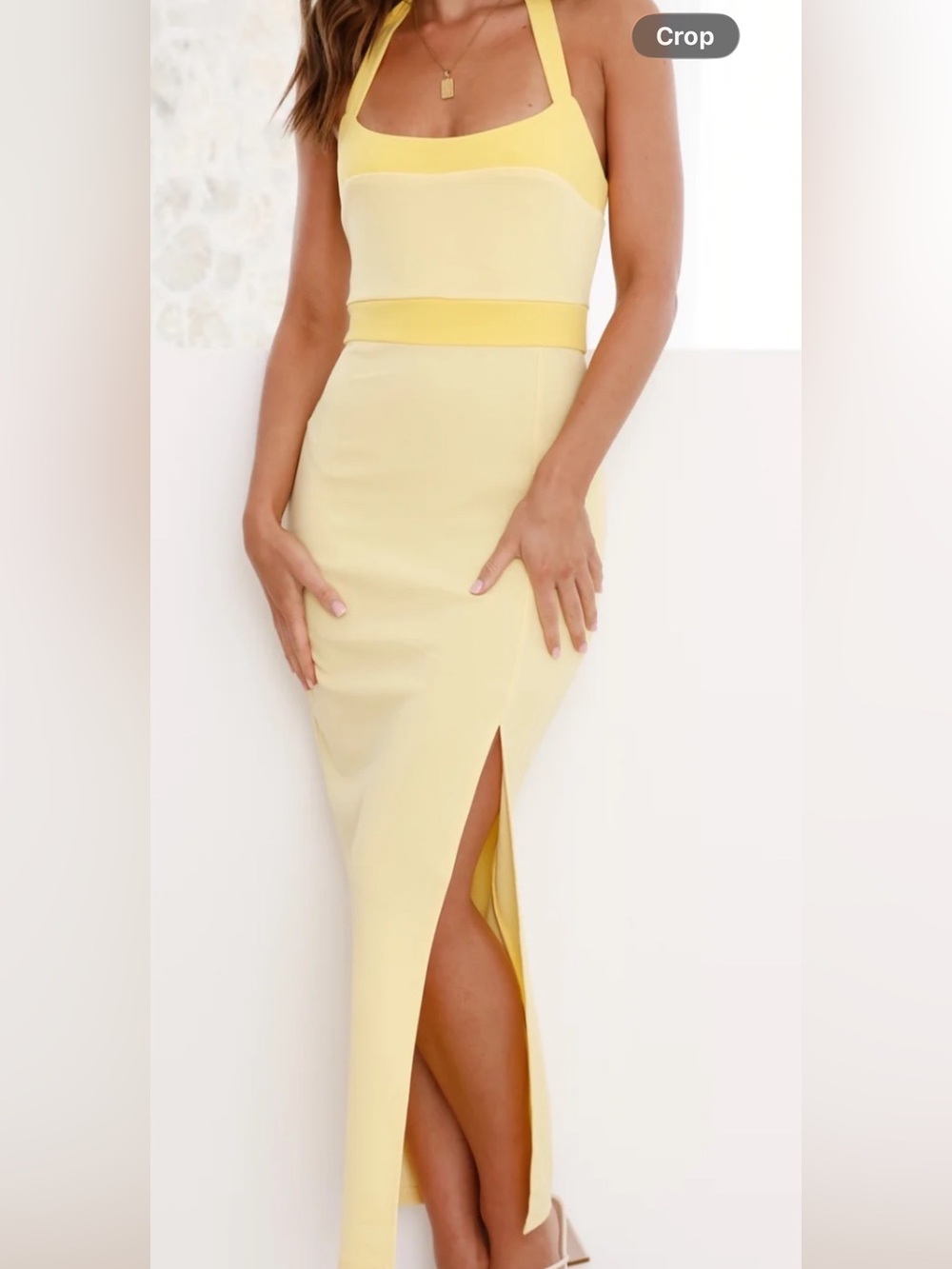 Hello Molly Pale Yellow Cowl Midi Slip Dress